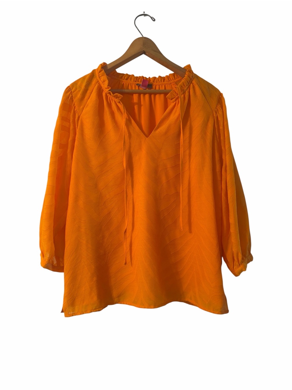 Vince Camuto Orange Zebra Jacquard Tie Neck Peasant Blouse Medium